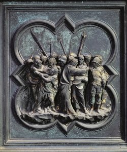 La captura de Cristo, decimocuarto panel de las puertas norte del Baptisterio de San Giovanni, 1403-24
